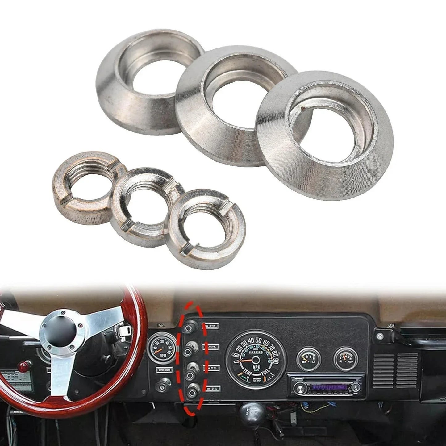 Inclusive Dashboard Control Bezels & Nuts Package for Jeep CJs (1972–1986)