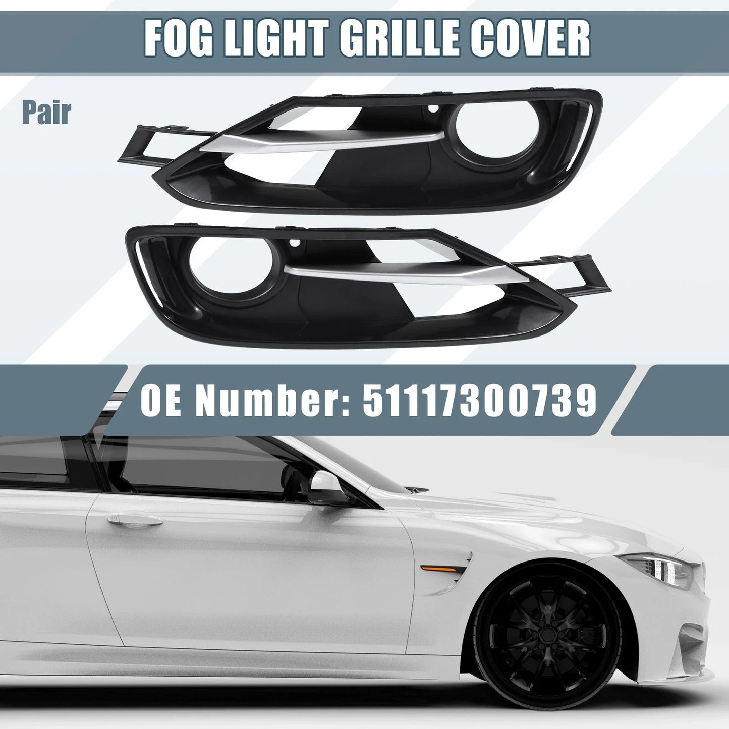 1 x Pair Fog Light Grille Cover Trim for BMW F30 (2012-2019)