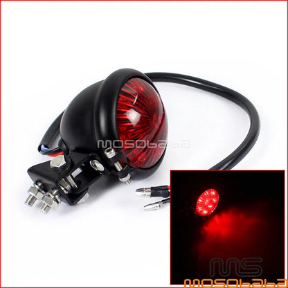 Black LED Tail Lights for Harley Cafe Racer - Mini Bates Brake Red Lens