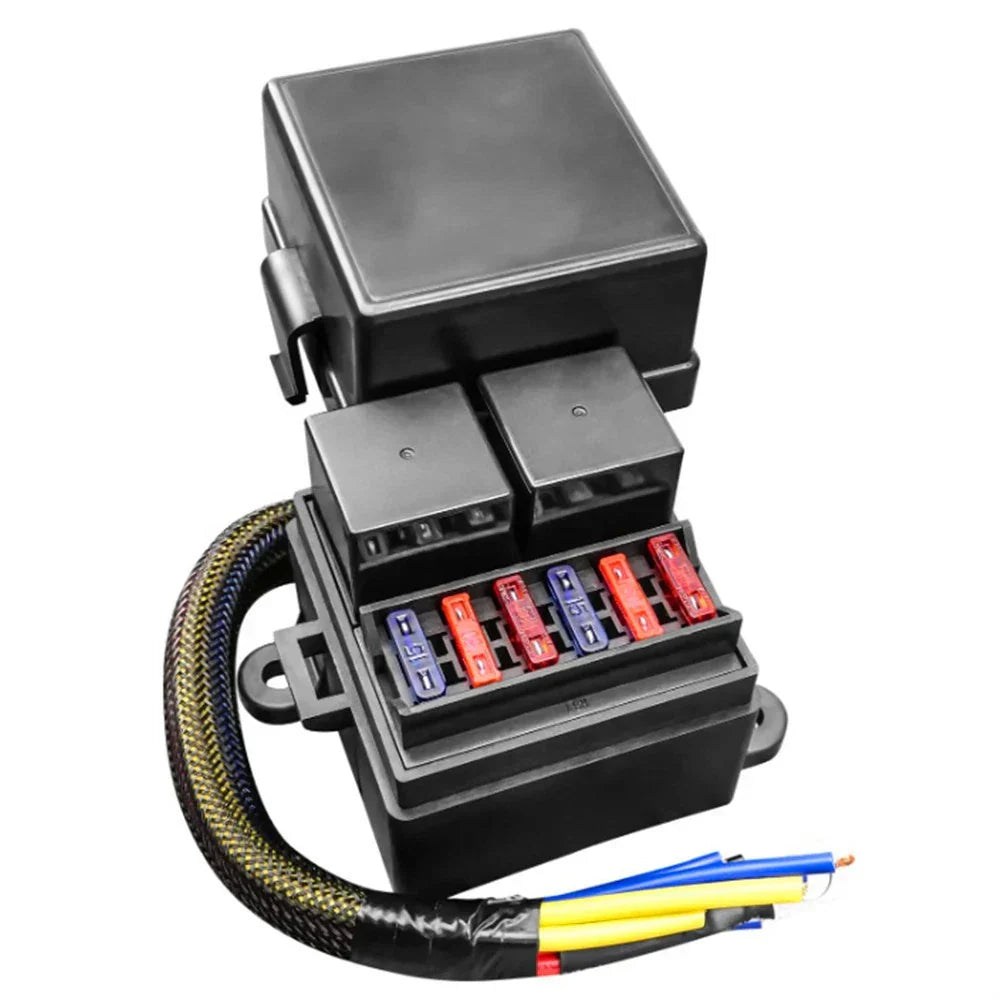 Pre-Wired Fuse Relay Box w/  4-Pin 80A Relay & 6 Fuses for Car Truck Boat