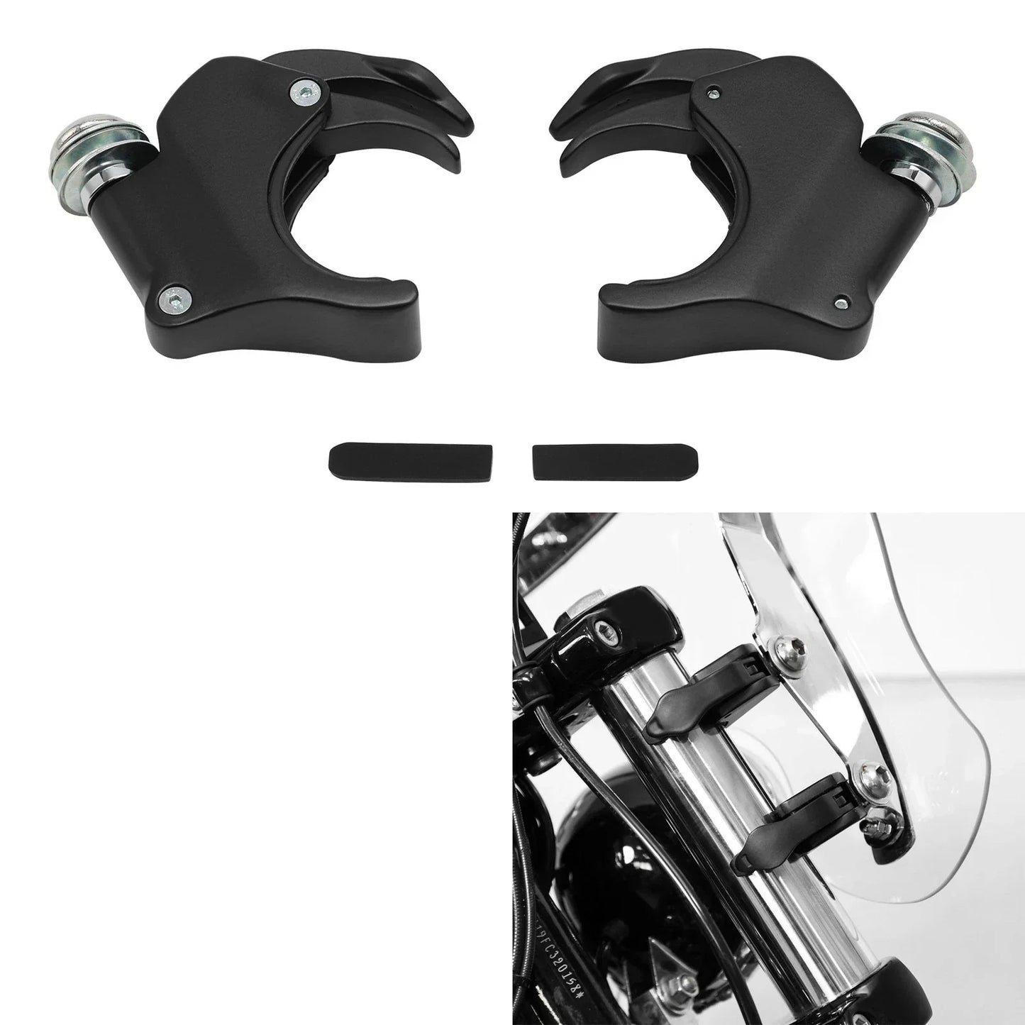 4 x 49mm Windshield Clamps Black for Harley Dyna, V Rod, Sportster