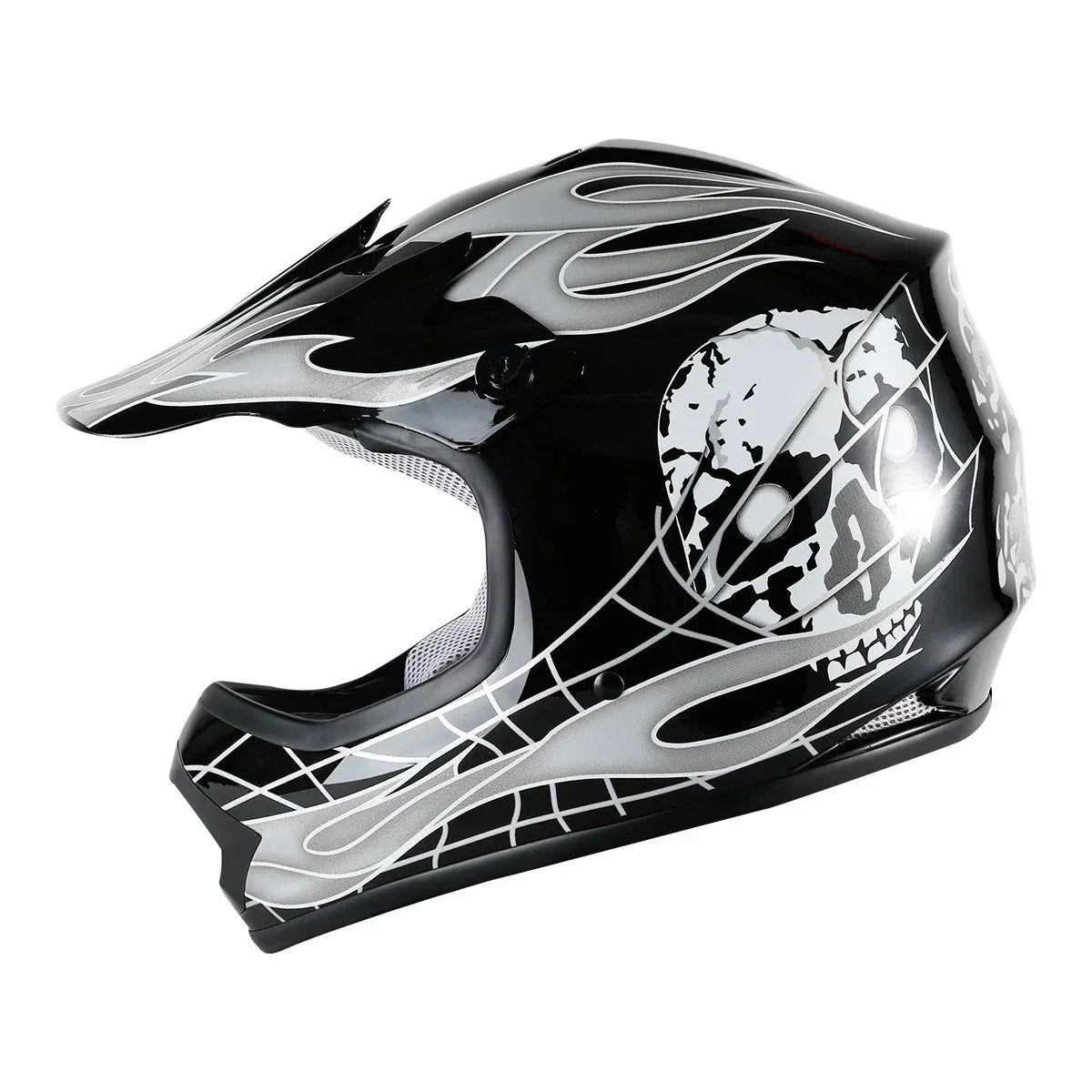 Youth Full Face Motocross Helmet Black Skull for Motorcycle S M L XL