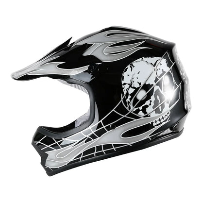 Youth Full Face Motocross Helmet Black Skull for Motorcycle S M L XL