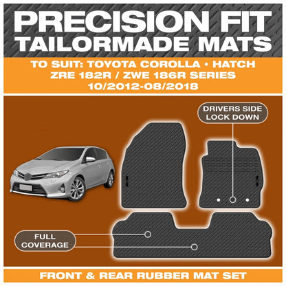 Set Custom Fit Moulded Rubber Floor Mats for Toyota Corolla (2012–2018)