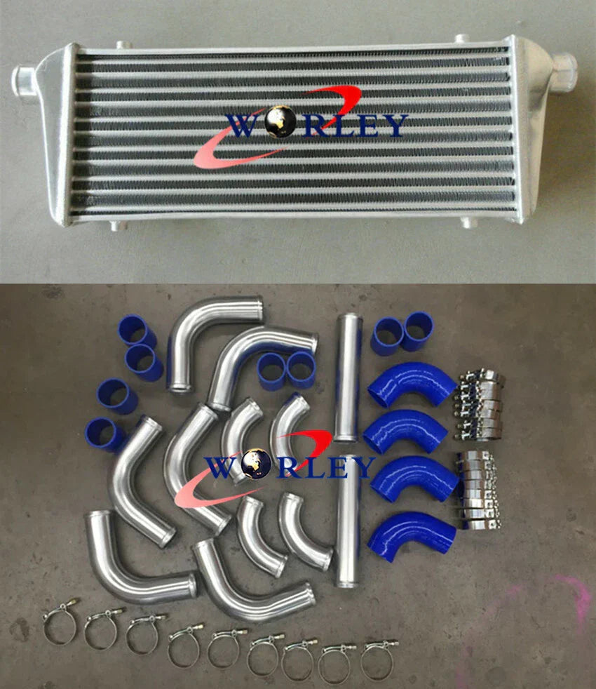 Aluminum Intercooler 450x230x52mm + 2.25" Piping + Red Silicone Hose for Car