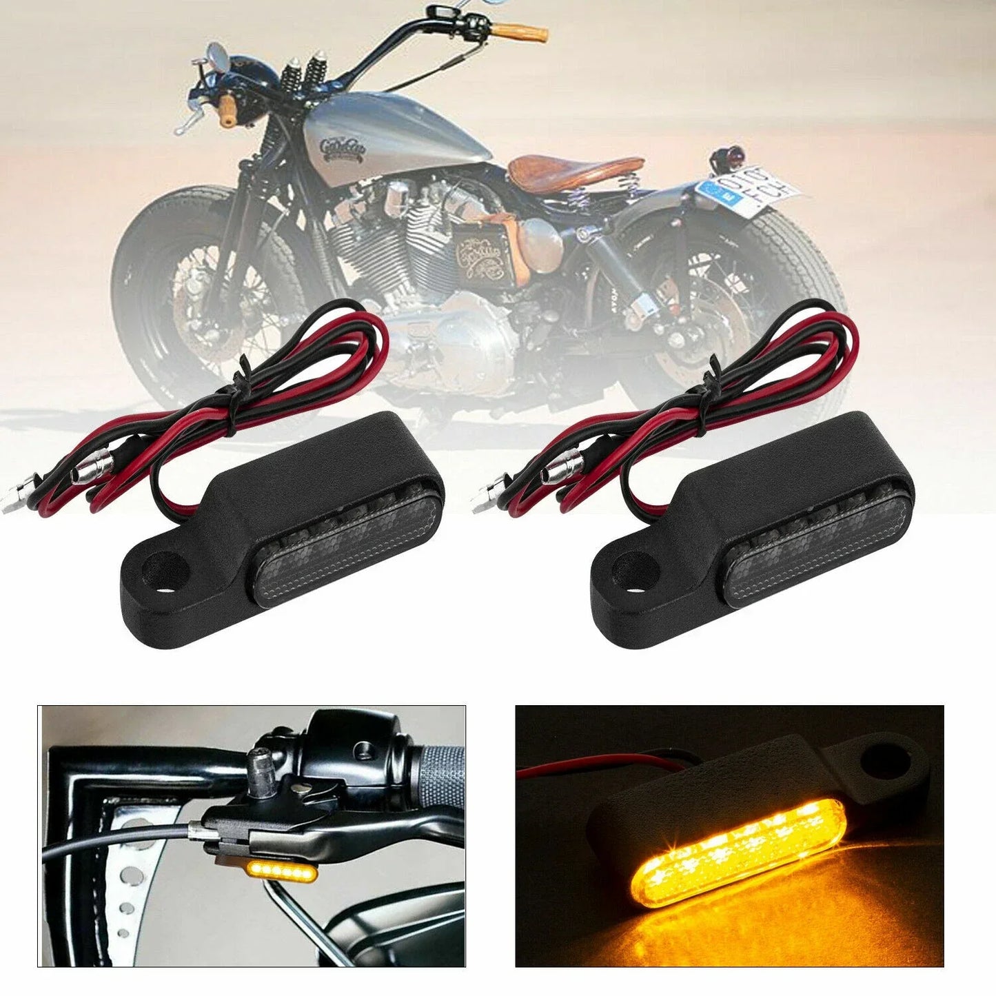 4 x LED Turn Signal Indicator Lights for Motorcycle Handlebar - Black