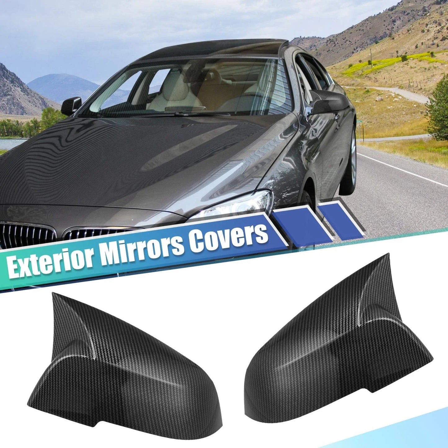 Pair Door Wing Rearview Side Mirror Cover Cap Carbon Fiber Pattern for BMW