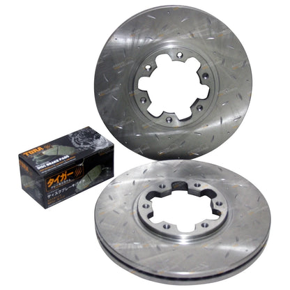 Front Dimple Drilled Slotted Disc Brake Rotors & Pads for Navara D22 4X4