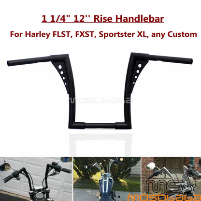 Custom 12" Rise Fat 1-1/4" Ape Hanger Handlebars for Harley FLST FXST XL