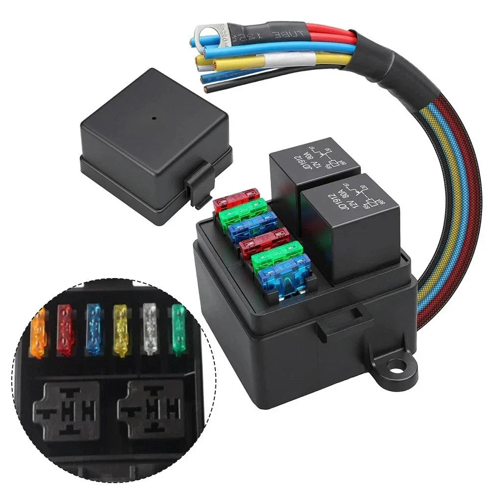 Fuse Box 6-Circuit 2 Relays Electrical for Truck RV Marine