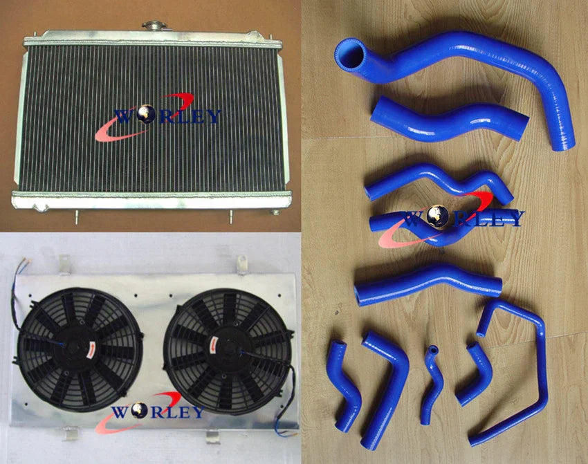 Aluminum Radiator + Fan Shroud + Fans & Hose for Nissan Silvia S14 S15 (1995-2002)