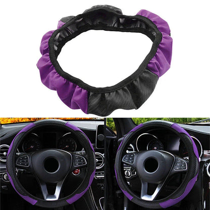 1x Black Purple Microfiber Leather Steering Wheel Cover for Car SUV 15"