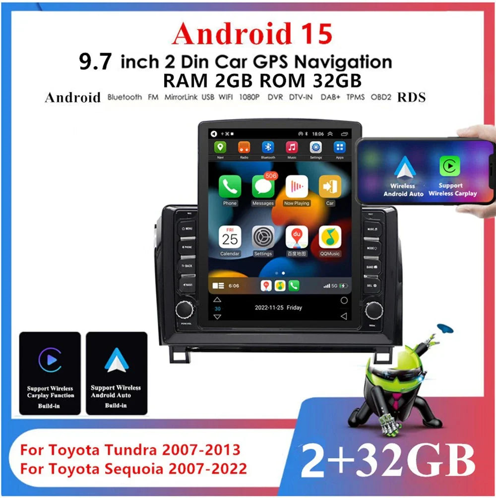 9.7'' Vertical Car Stereo GPS for Toyota Tundra, Sequoia (2007-2022)