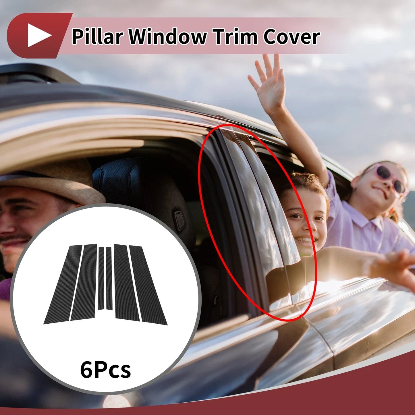 Door Pillar Window Trim Carbon Fiber Black for BMW 1-Series Hatchback (2008 - 2016)