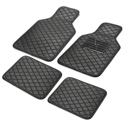 4Pcs Universal Waterproof PU Leather Car Floor Mats Black & Beige