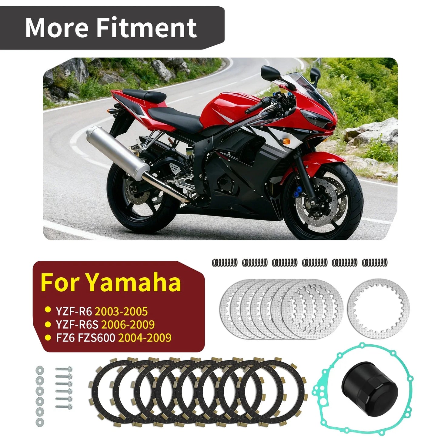 Clutch Steel Friction Plates Gasket Kit for Yamaha YZF-R6 (2003–2009)