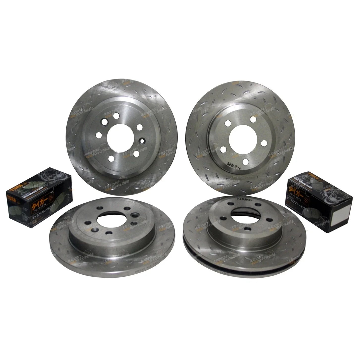 Front & Rear Slotted Disc Rotors + Brake Pads for Ford Falcon BA BF FG (2002 - 2016)