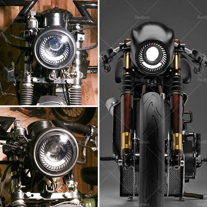 6.5" LED Headlight & Spiral Side Mount Bracket for Cafe Racer Motorcycle