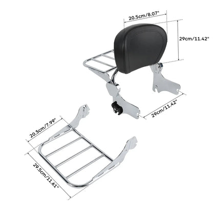 Chrome/Black Sissy Bar Backrest Luggage Rack for Harley Touring (1997-2008)