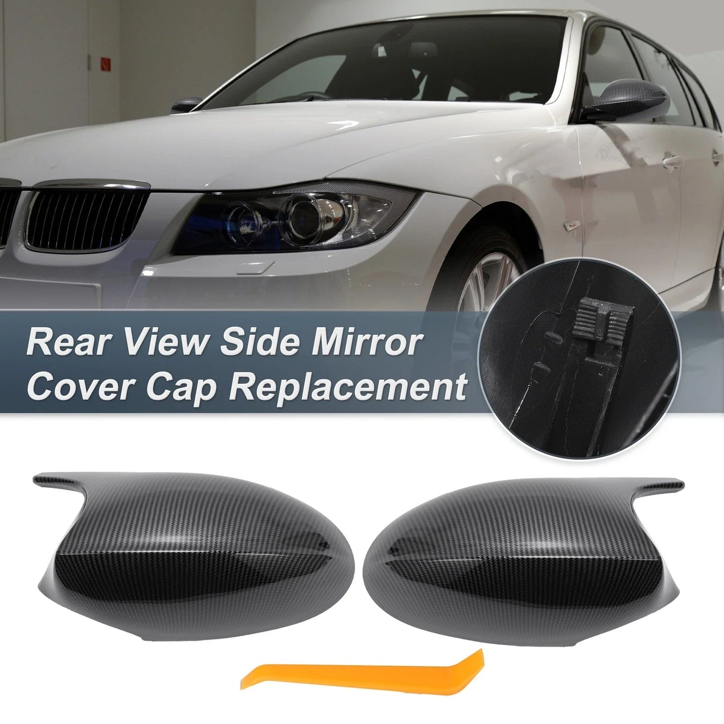 Rearview Mirror Cover Cap Black Carbon Fiber for BMW E87 E81 E82 E88 E92