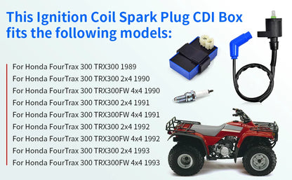 Ignition Coil Spark Plug CDI Box for Honda FourTrax 300 TRX300 (1990–1993)