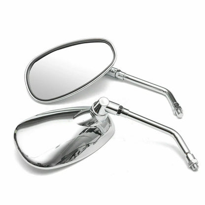 Chrome Oval Rear View Mirrors 10mm Thread for Motorcycle Universal
