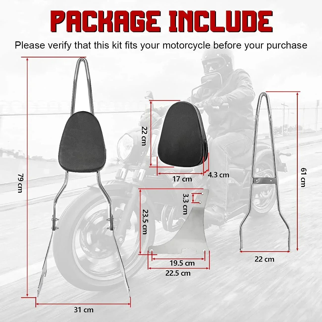 Sissy Bar Pad Passenger Backrest for Harley Sportster XL 883 1200 48 72 (2004-2023)