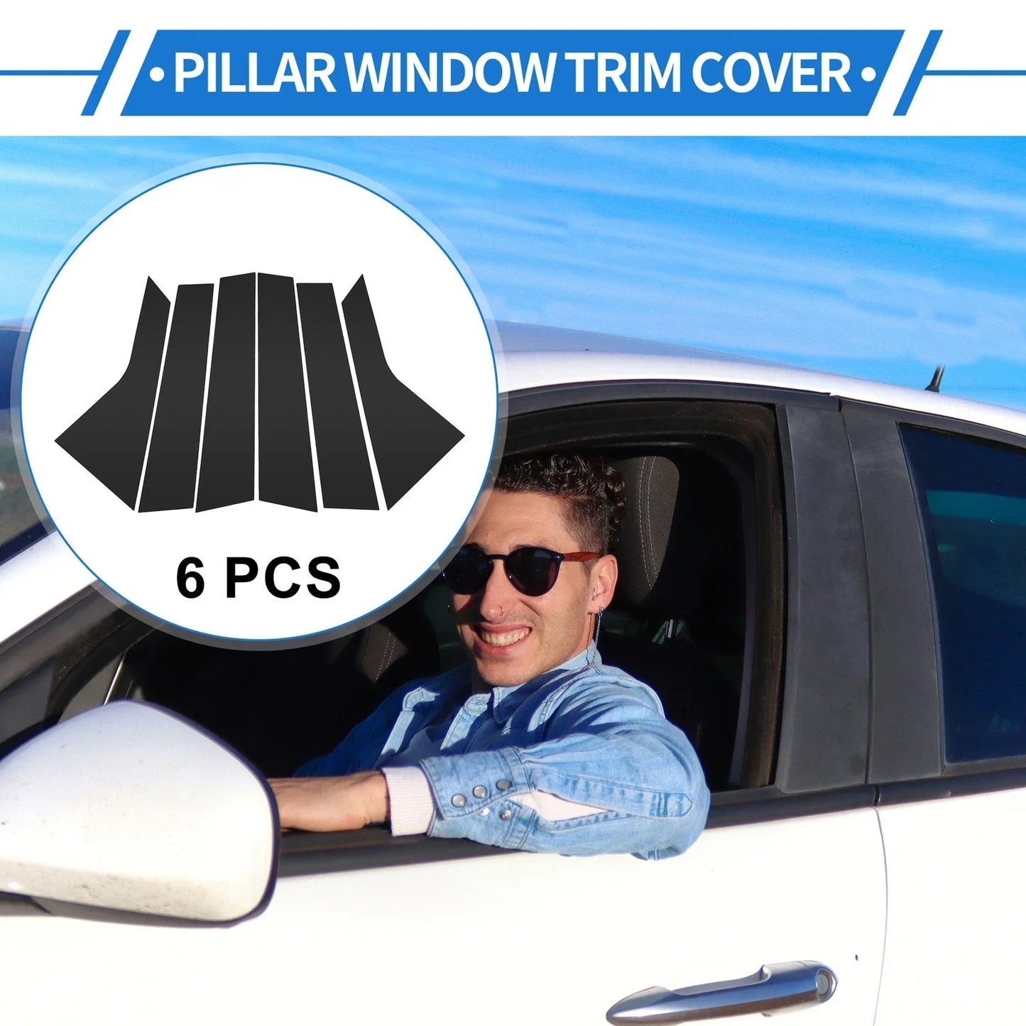 6 Pcs Black Door Pillar Window Trim for Hyundai Elantra (2021-2023)