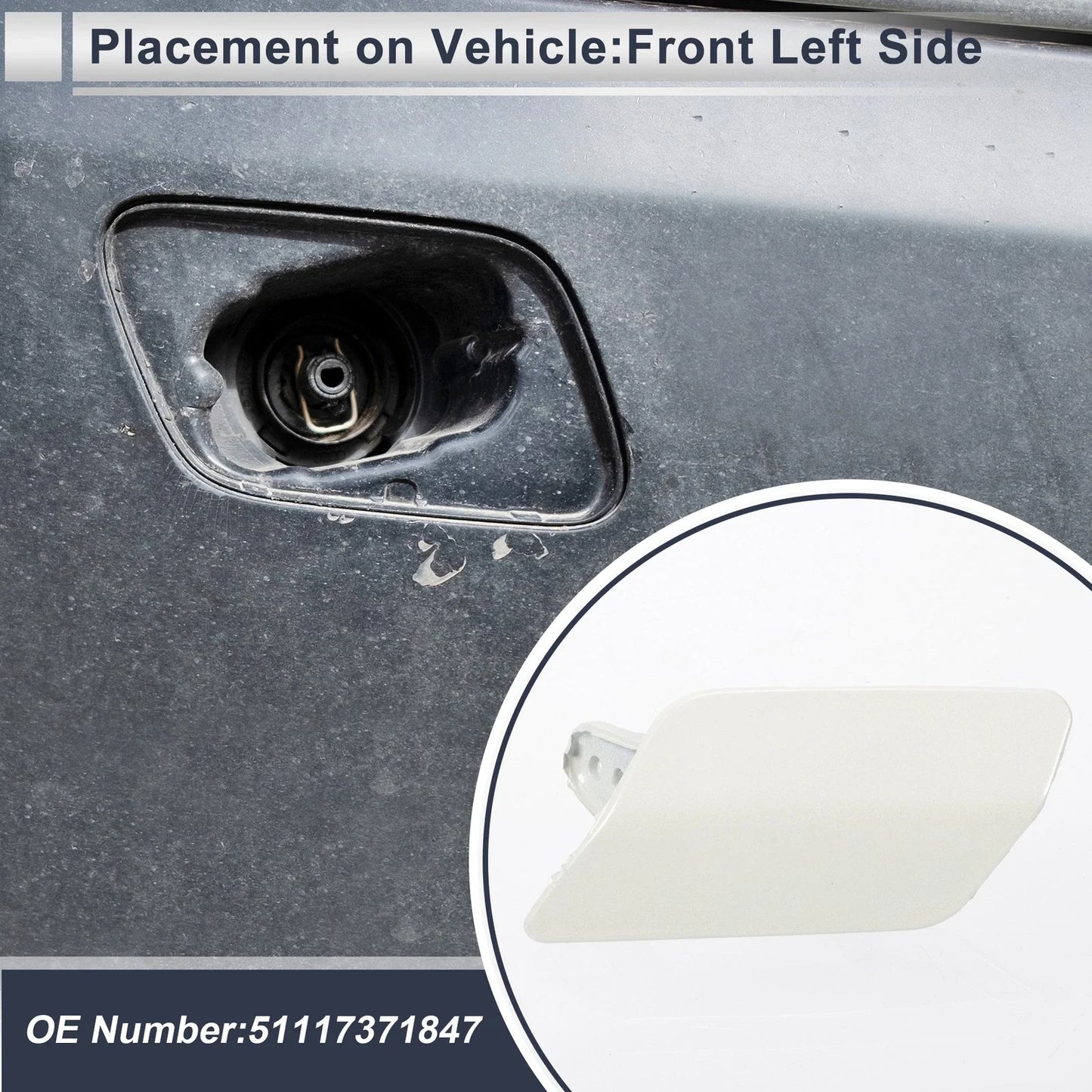 Front Left Bumper Headlight Washer Nozzle Cover Cap for BMW 3 Series White