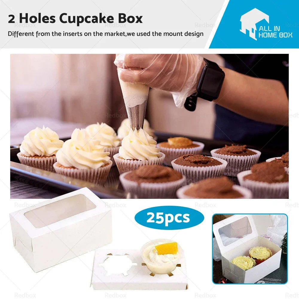 25pcs Cupcake Box Case with 2 Holes for Wedding Party Muffins