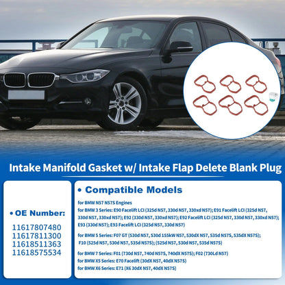 Intake Manifold Gasket with Intake Flap Delete Blank Plug for BMW