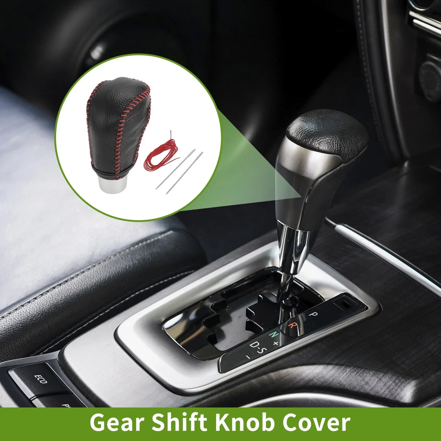 Gear Shift Knob Cover for Honda Civic 2016-2021 Pebbled Black Red Faux Leather