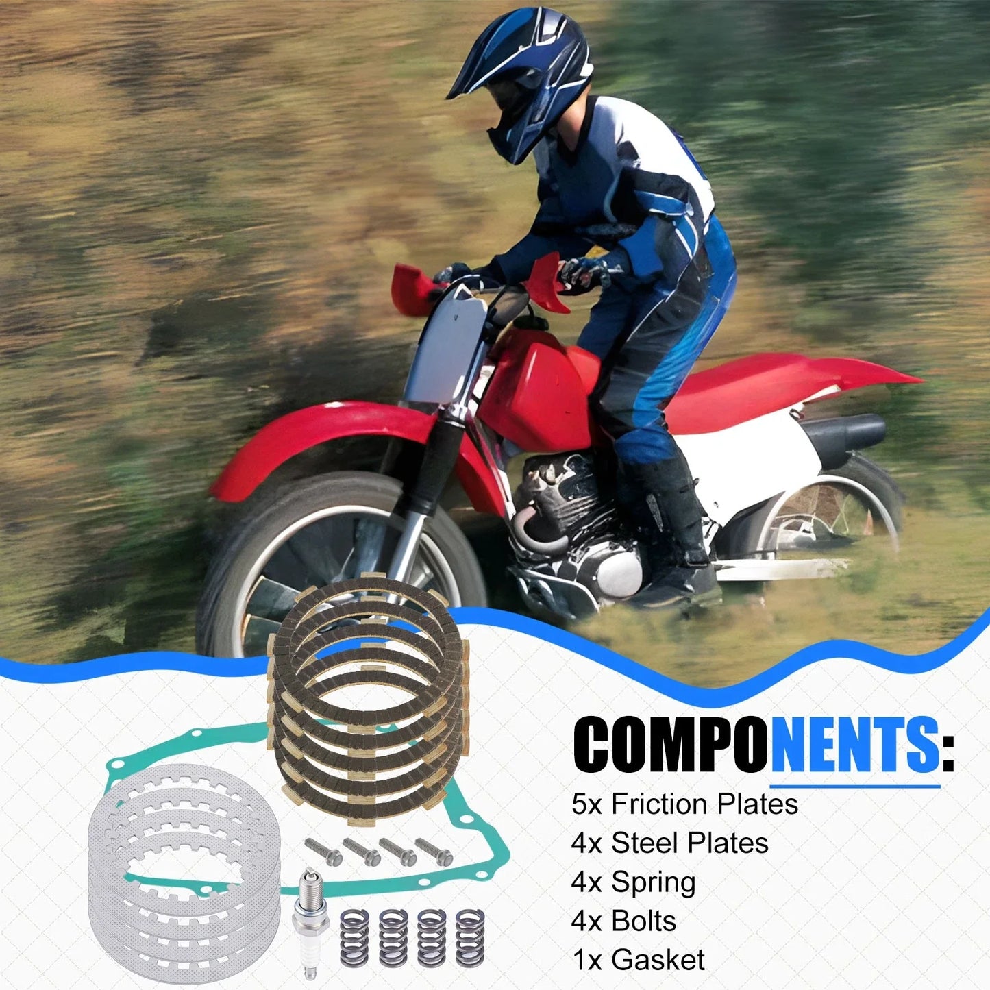 Clutch Friction Steel Plates Kit w/ Gasket for Honda XR200R (1981–2002)