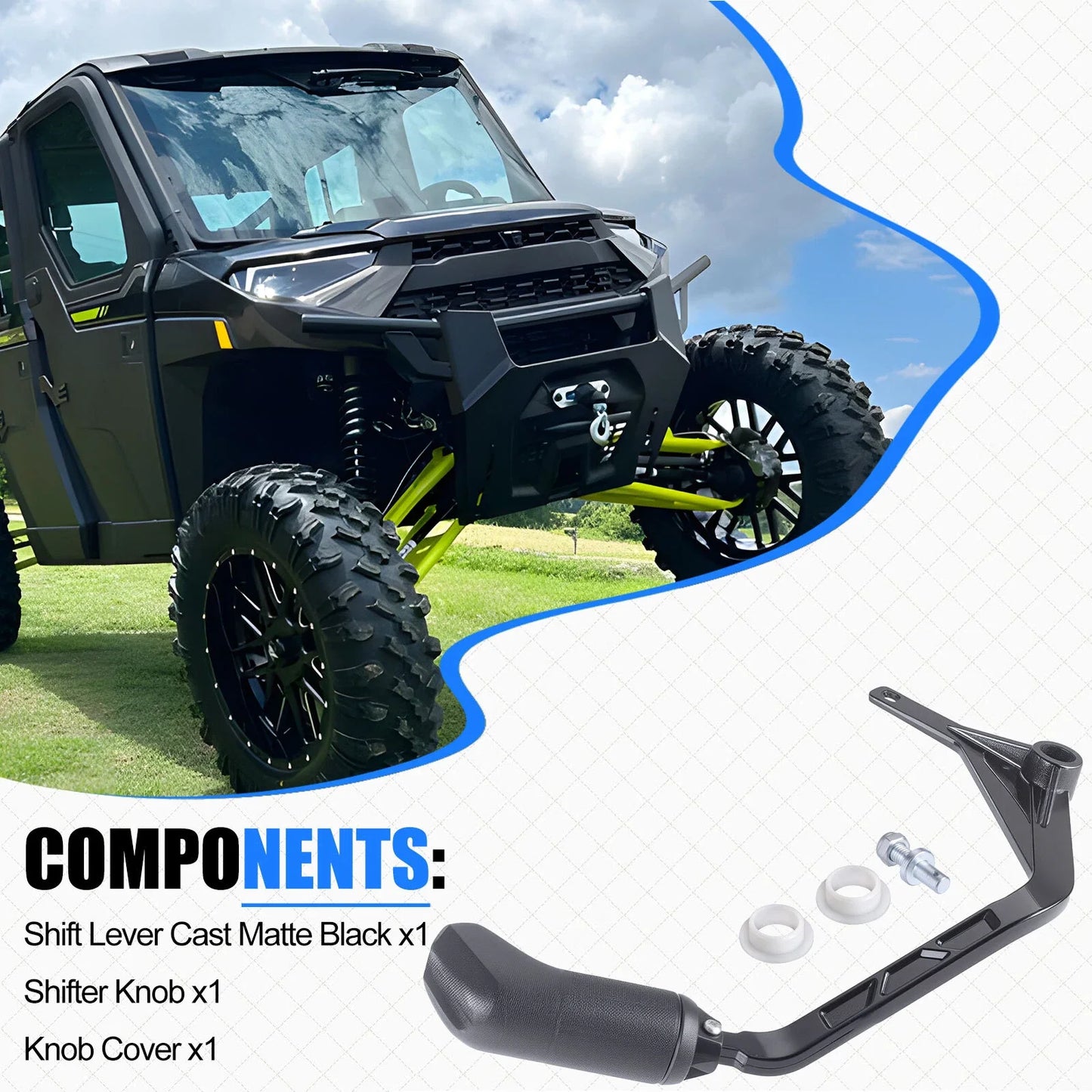 Shift Lever Matte Black & Knob for Polaris Ranger 1000 Crew XP PRO (2018–2025)