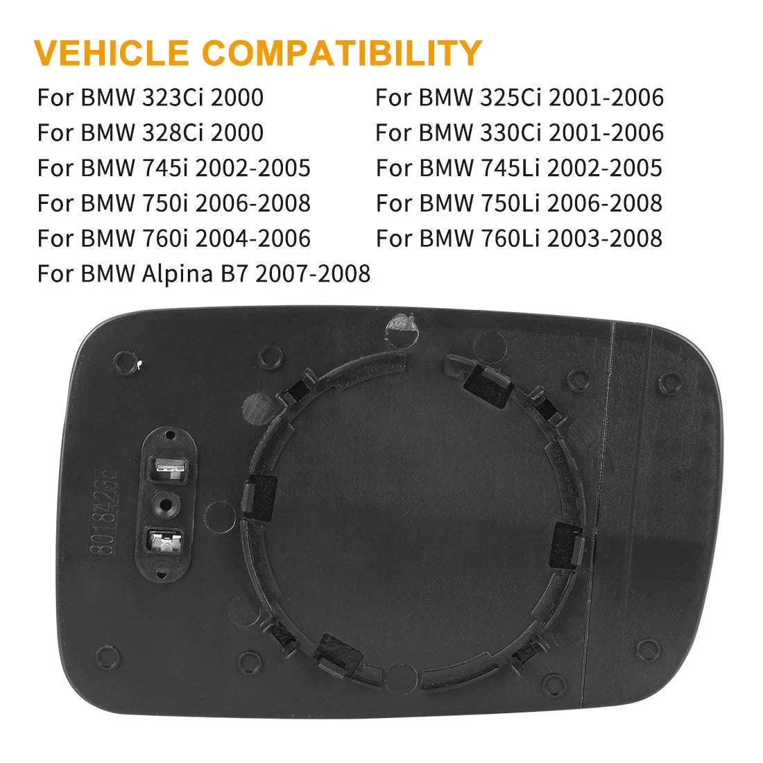 Mirror Glass Heated with Backing Plate LH Left Side for BMW 325Ci 760Li