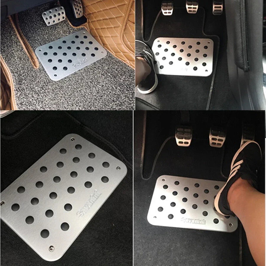 Aluminum Car Floor Carpet Mat Patch Heel Scuff Plate Pedal Pad 28x16cm