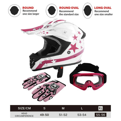 Youth Full Face Motorcycle Helmet for Kids ATV Off-Road Motocross (DOT) White Pink