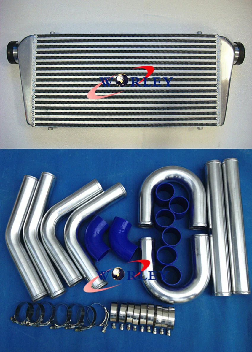 600x300x76mm Front Mount Intercooler + 3" Piping + Red Hose for Car Model