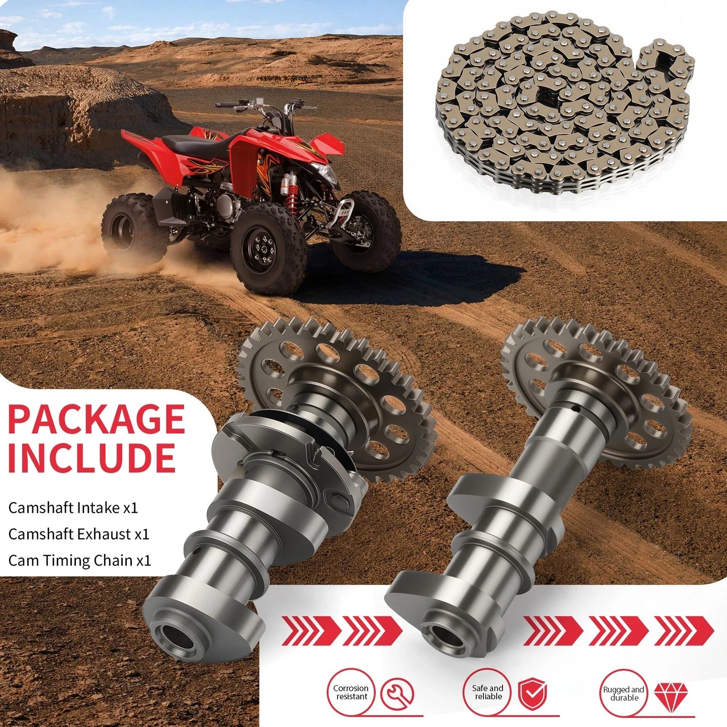 Intake Exhaust Camshaft + Cam Timing Chain for Kawasaki KFX400 (2003–2006)