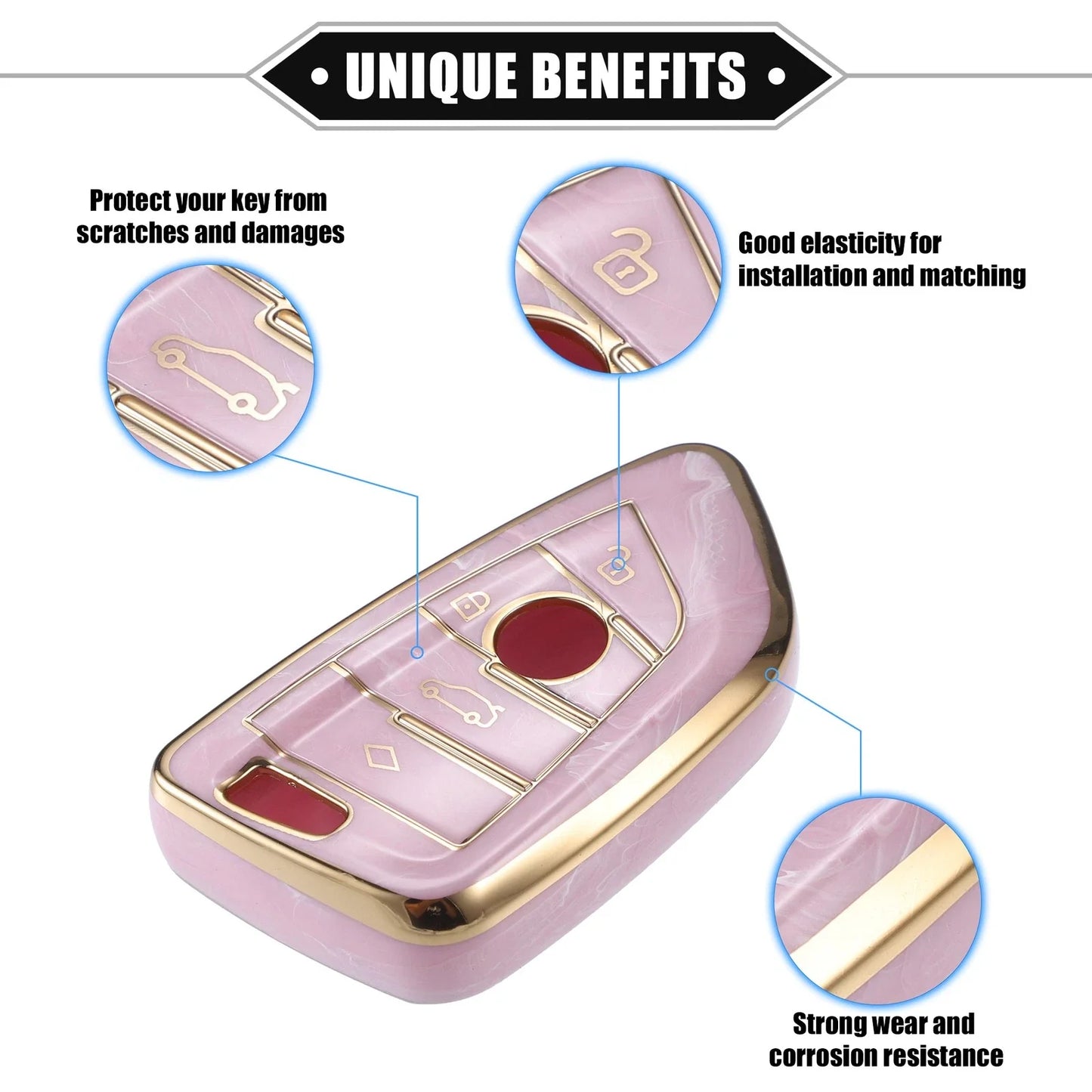 Buttons Smart Key Fob Cover Case for BMW 3 4 5 6 7 Series TPU Pink