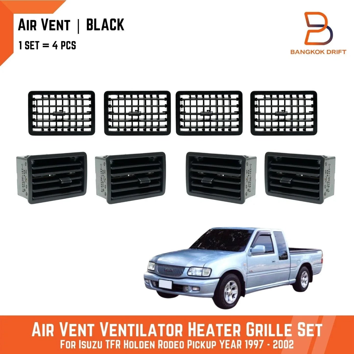 4 x Air Conditioner Vent Louvers Set Black for Holden Rodeo Pickup (97-02)