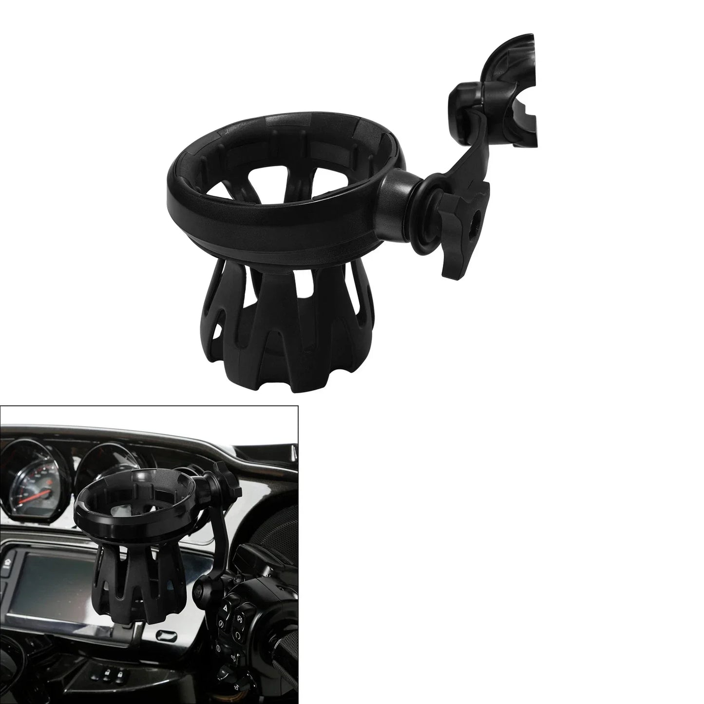 Black Handlebar Mount Drink Cup Holder for Harley Street Glide Dyna (2006-2023)