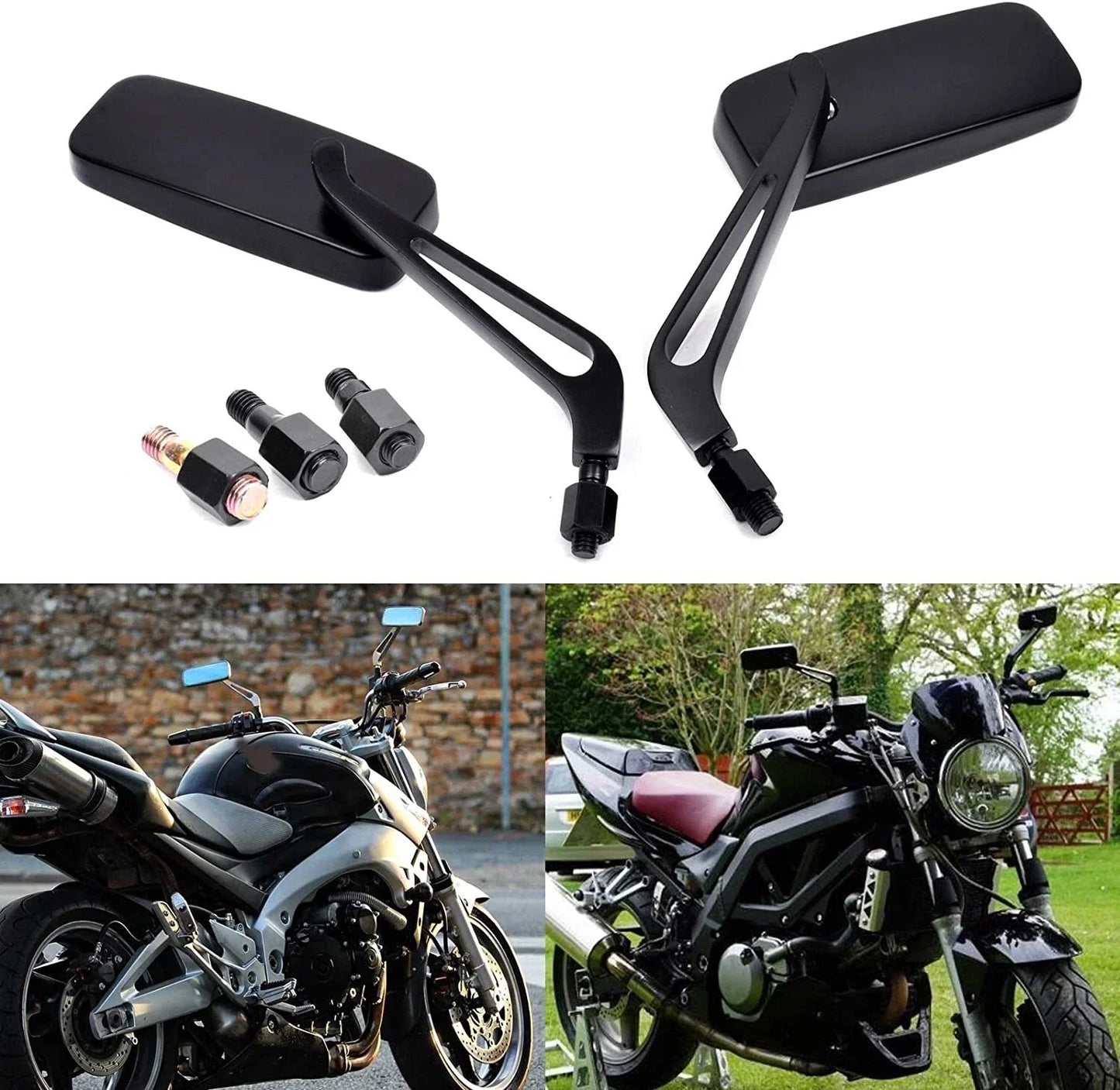 8/10mm BLACK MOTORCYCLE MIRRORS for CHOPPER CRUISER BOBBER CAFE RACER