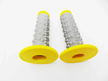 Yellow Grey Diamond Top Handlebar Grip Set for Honda MX Enduro Trail
