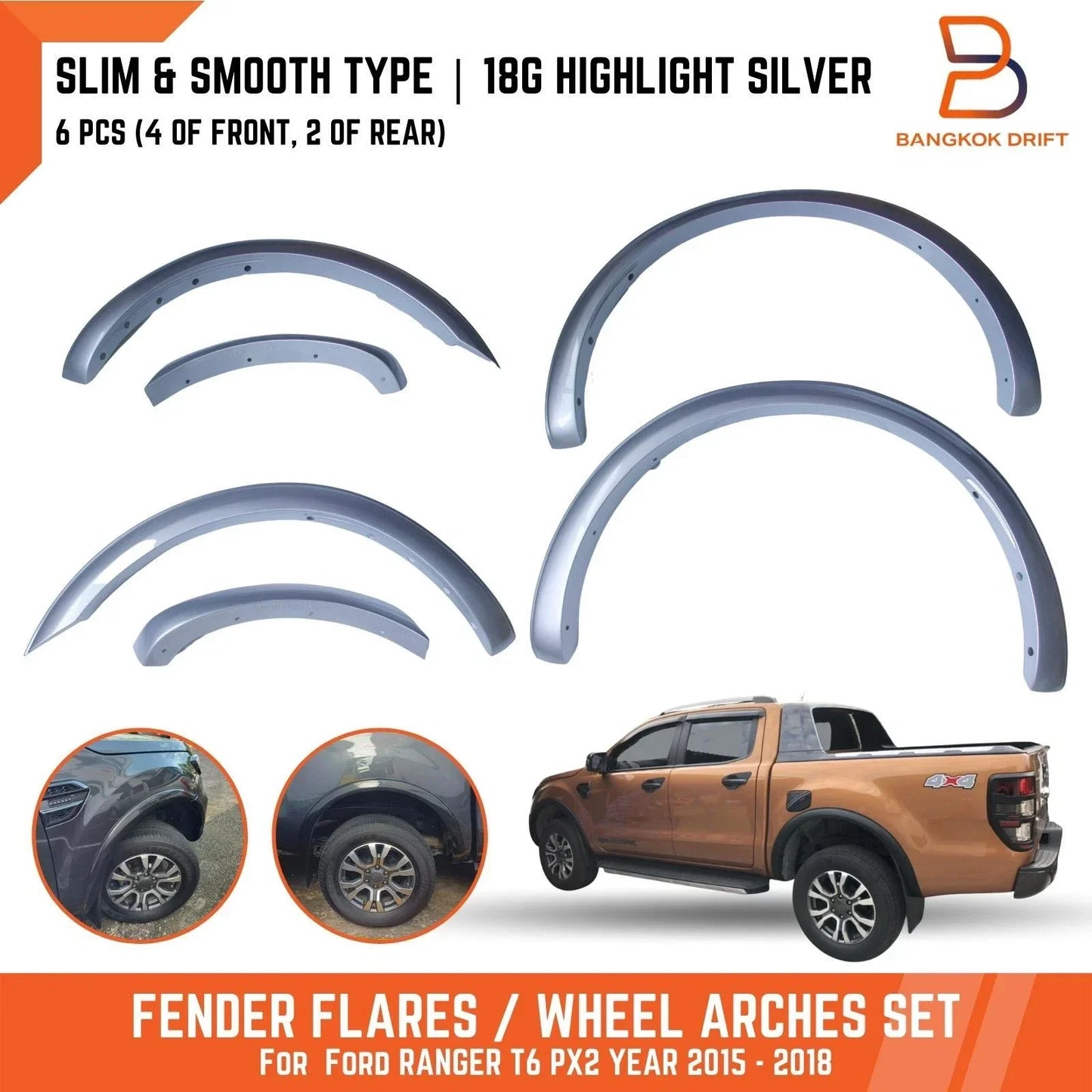 3" Slim Fender Flares for Ford Ranger T6 (2015-2018)