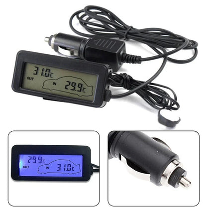 Thermometer / 12V / with Digital Clock Adjustable Base Bracket for Car