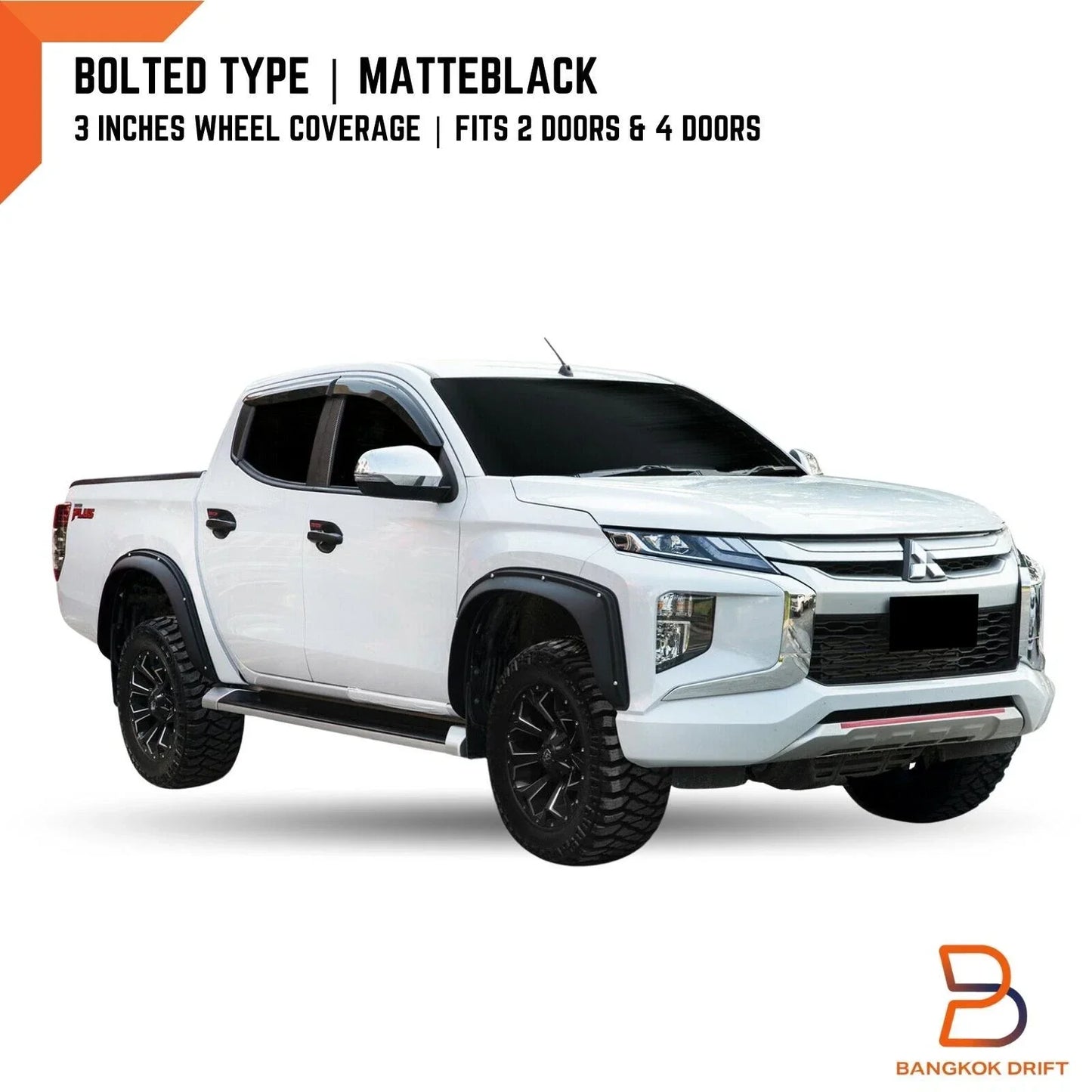 3" Matte Black Bolted Fender Flares for Mitsubishi Triton Ute (2019-2023)