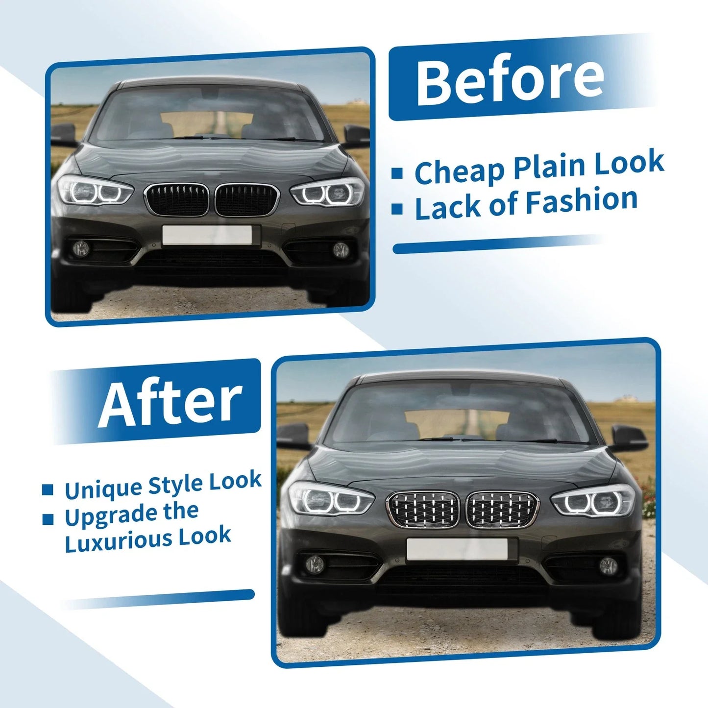 Pair Front Upper Bumper Grille for BMW 1 Series F20 Diamond Star (2015-2018)