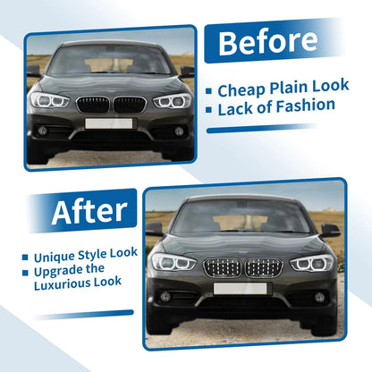 Pair Front Upper Bumper Grille for BMW 1 Series F20 Diamond Star (2015-2018)