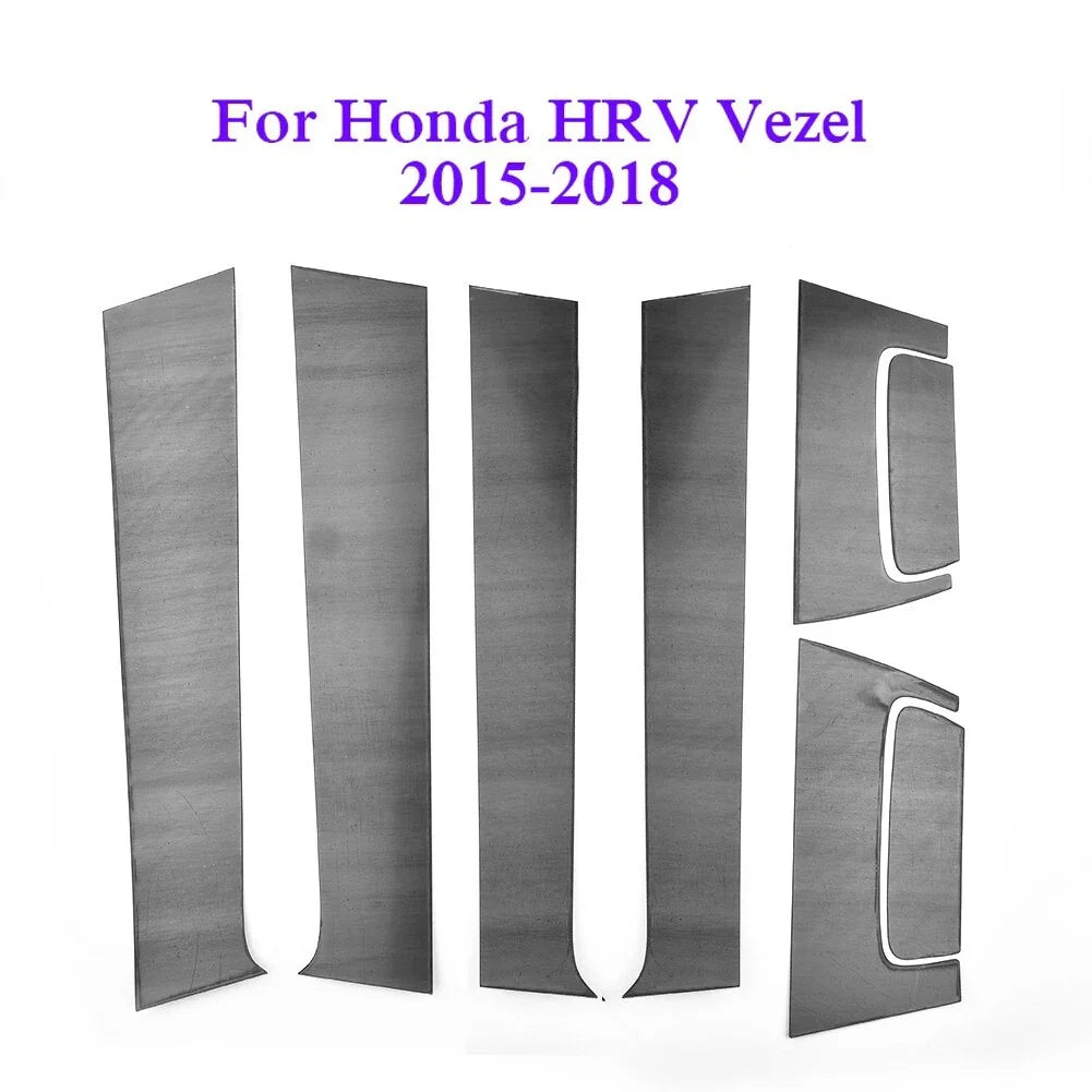 8x Black PC Side Door Casement Pillar Cover Trim for Honda HR-V (2016–2020)